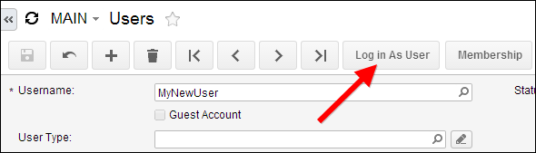 Acumatica Log in As User Button