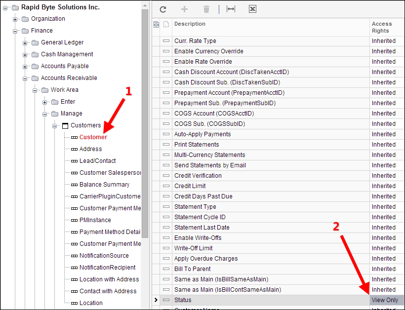 Acumatica Form Element Permissions