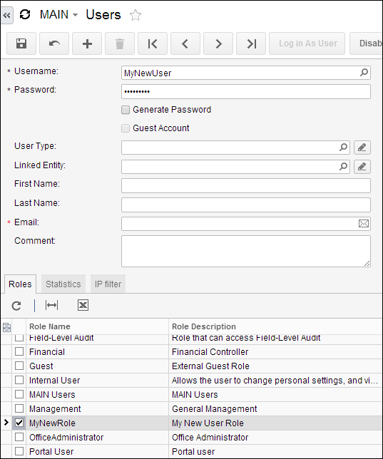 Create a new Acumatica User