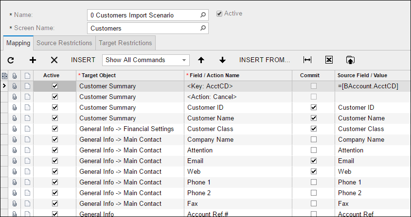 Sample Acumatica Import Scenario (Customers)