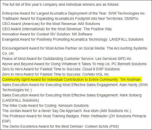 Acumatica Partner Summit 2014 Partner Awards