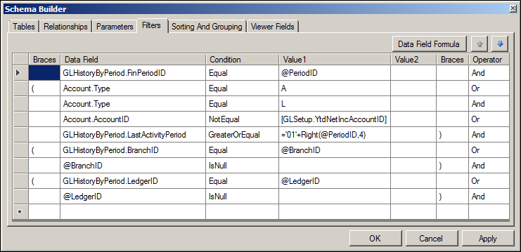 Acumatica Trial Balance Detail Report Schema Builder