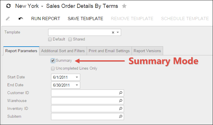 Acumatica Report Store: Sales Order Details By Terms
