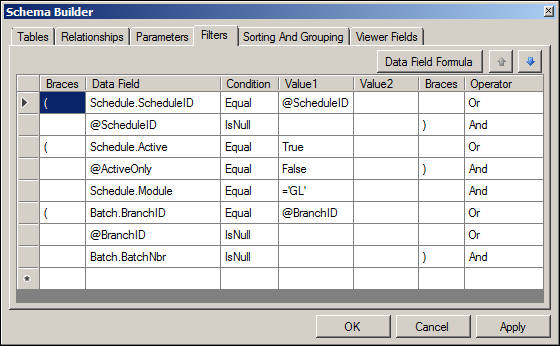 Acumatica GL Recurring Transactions Report Schema Builder