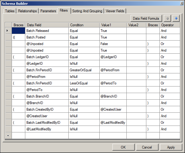 Acumatica GL Register Detailed Report Schema Builder