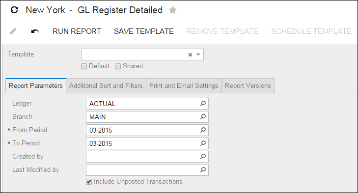 Acumatica Standard Reports: GL Register Detailed