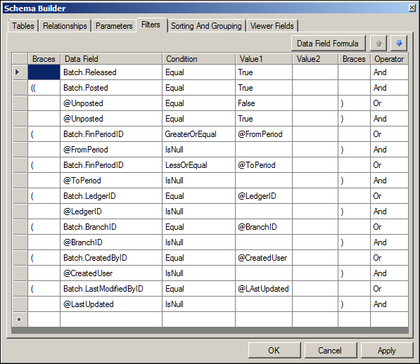 Acumatica GL Register Report Schema Builder