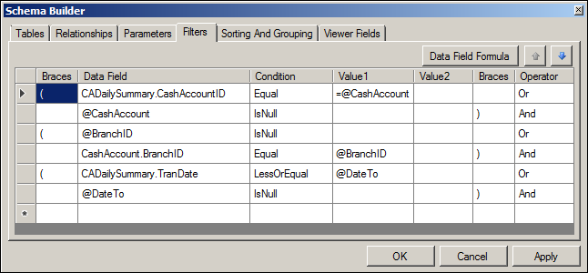 Acumatica Cash Account Summary Report Schema Builder