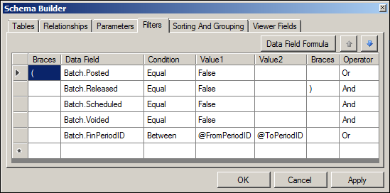 Acumatica Open GL Documents Report Schema Builder