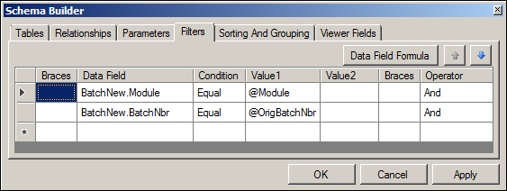 Acumatica GL Reversing Batches Report Schema Builder