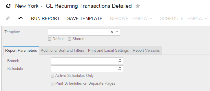 Acumatica Standard Reports: GL Recurring Transactions Detailed