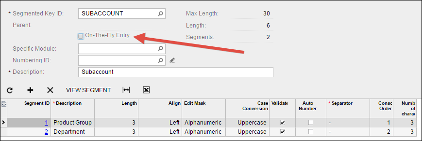 Acumatica Sub-Account On-The-Fly Entry