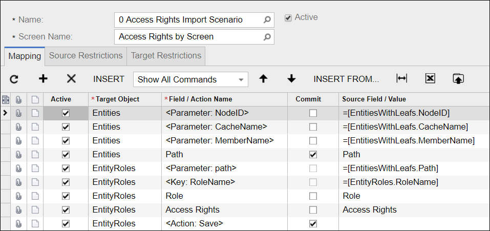 Sample Acumatica Import Scenario (Access Rights)