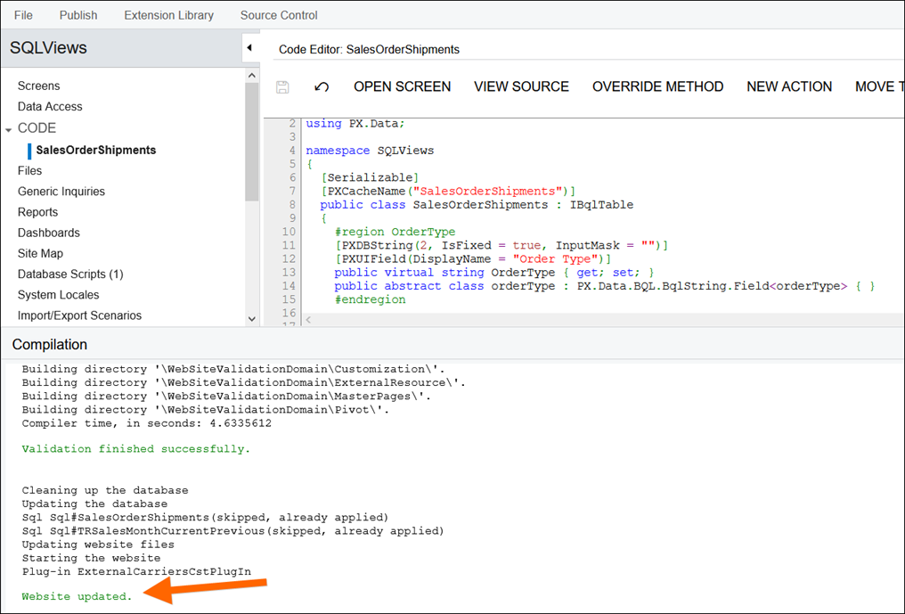 Acumatica Comma-Separated List of Shipments for a Sales Order using a Generic Inquiry and SQL View