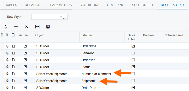 Acumatica Comma-Separated List of Shipments for a Sales Order using a Generic Inquiry and SQL View