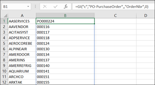 Acumatica Comma-Separated List of Purchase Orders for a Vendor using Velixo Reports