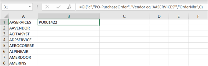 Acumatica Comma-Separated List of Purchase Orders for a Vendor using Velixo Reports