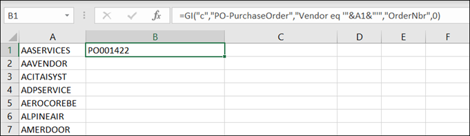 Acumatica Comma-Separated List of Purchase Orders for a Vendor using Velixo Reports