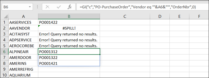 Acumatica Comma-Separated List of Purchase Orders for a Vendor using Velixo Reports