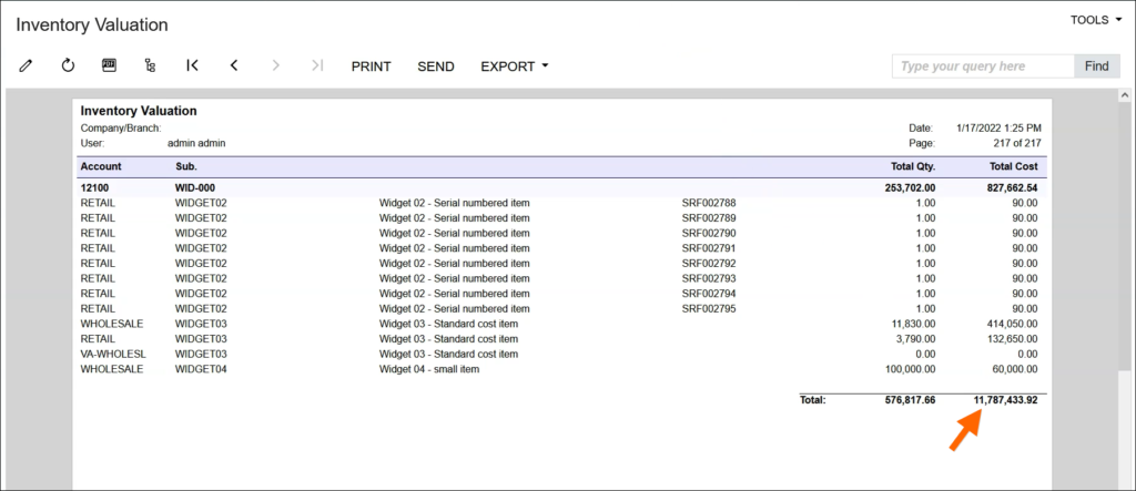 Acumatica Inventory Aging Report