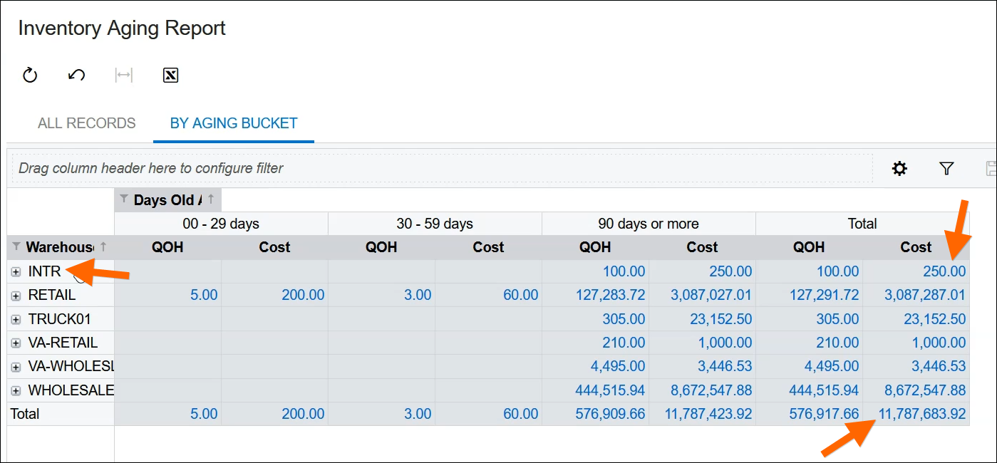 Acumatica Inventory Aging Report